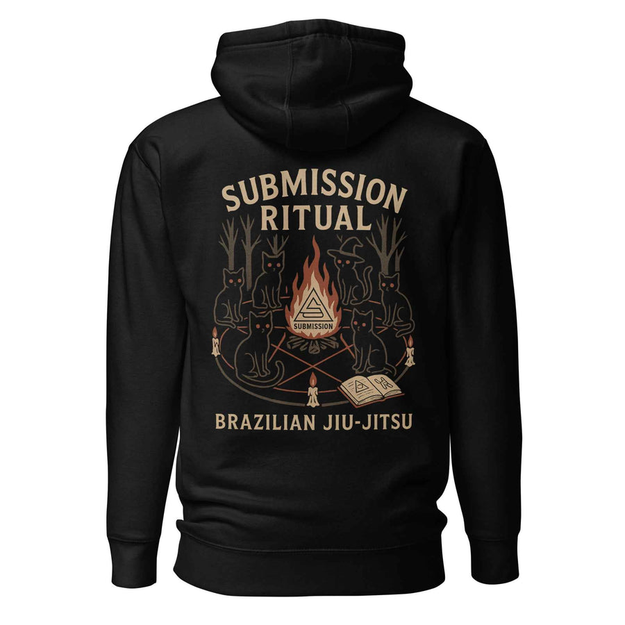 Espalda de sudadera Submission Ritual BJJ en color negro — diseño principal impresión DTF | Jiujitshirts