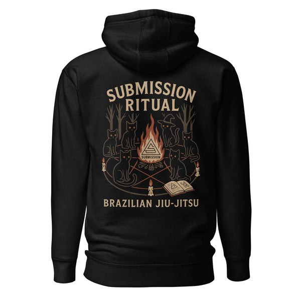 Espalda de sudadera Submission Ritual BJJ en color negro — diseño principal impresión DTF | Jiujitshirts